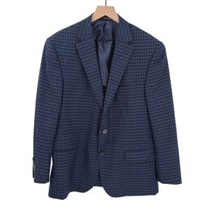 Jack Victor Mens Carrera Super 120's Wool Plaid Blazer 44R Blue Black Check
